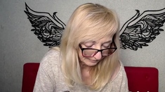 Blonde amateur MILF with glasses chatting on webcam show