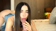 Big tit brunette sucks a big cock blowjob POV