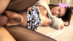 Tiny Japanese babe hardcore spitroasted and she enjoys jizz