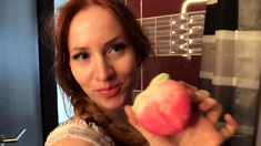 Petite amateur redheaded teen pisses and sucks cock