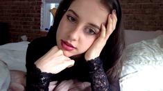 Small titted brunette teen fingering on the bed