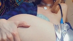 Blonde amateur gives webcam show with toys
