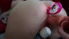 Stacked brunette goes solo toys and masturbation