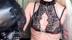 Femdom fetish mistresses fuck bdsm loser with strapon