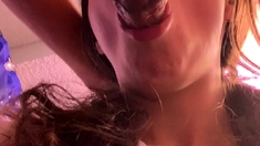 Big tit blonde gives blowjob to big cock