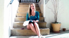 (Mandy Armani) - Mandy Armani talking on steps - ATK
