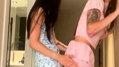 Slim Teen Brunettes Have Lesbian Anal Fun