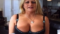 Natural busty blonde blowjob and banging POV