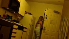 Blonde Girlfriend Posing And Flashing With Pizza Boy