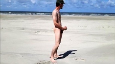 Exhibtionist jerking at the beach